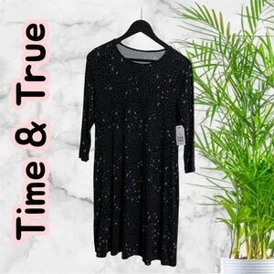 🖤NWT~Time and Tru Black and Gray Animal Print Swing style dress Lg Sleeve SZ S